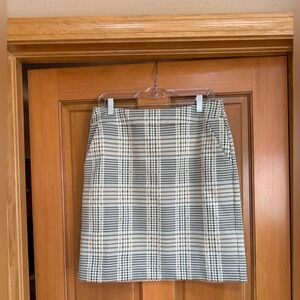 CAbi Brown, Cream, Black, gold Plaid Midi Skirt